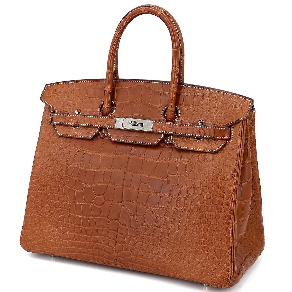 HERMÈS Matte Alligator Birkin 35 handbag in Gold with Palladium hardware - 2