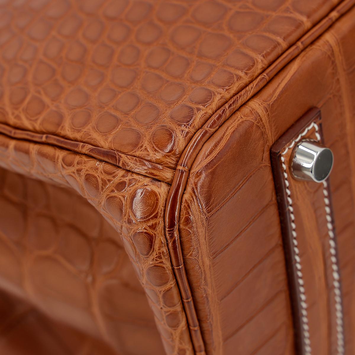HERMÈS Matte Alligator Birkin 35 handbag in Gold with Palladium hardware - 10