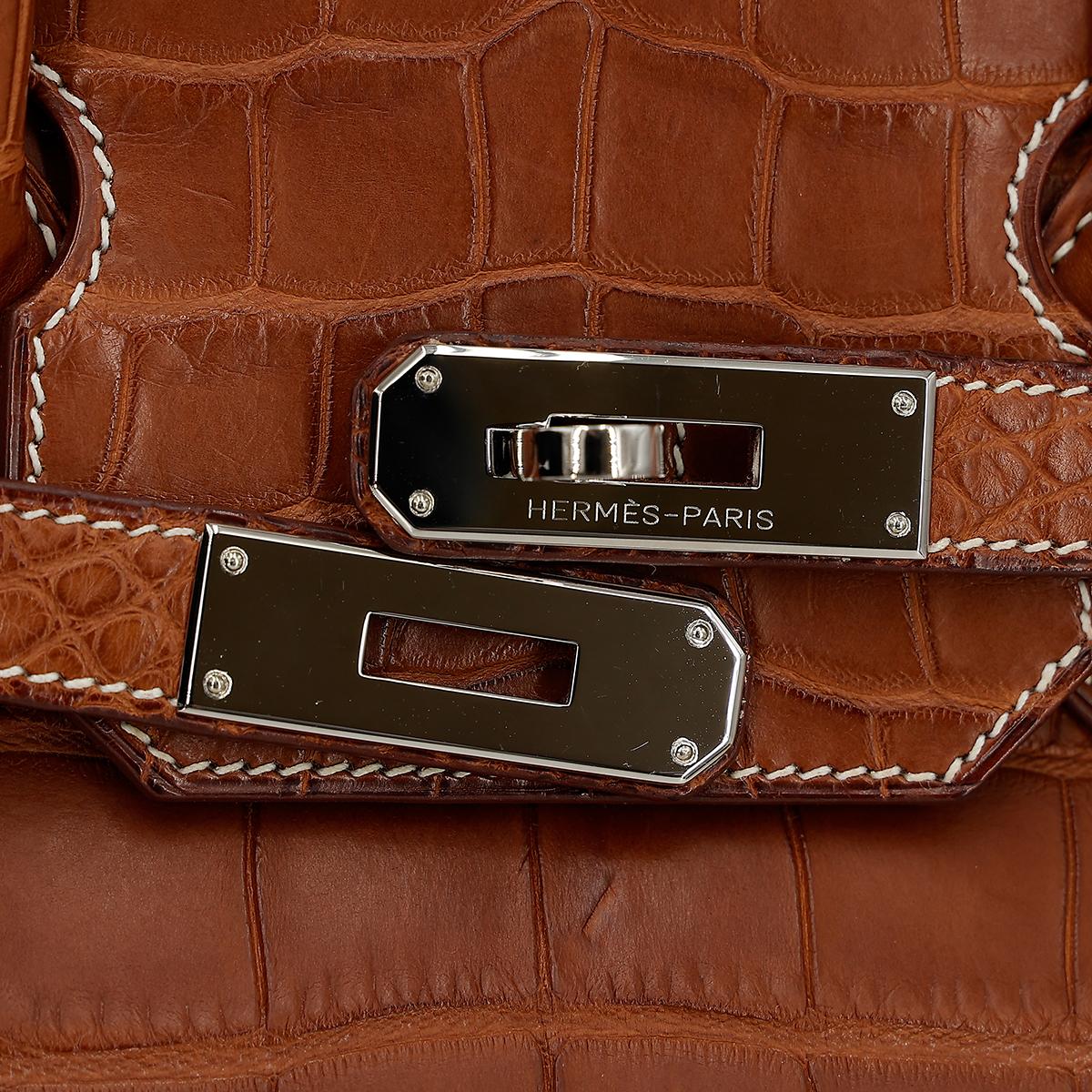 HERMÈS Matte Alligator Birkin 35 handbag in Gold with Palladium hardware - 14