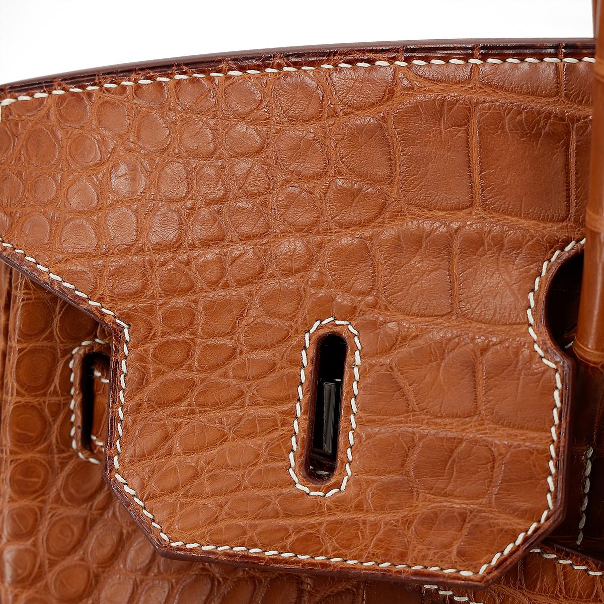 HERMÈS Matte Alligator Birkin 35 handbag in Gold with Palladium hardware - 17