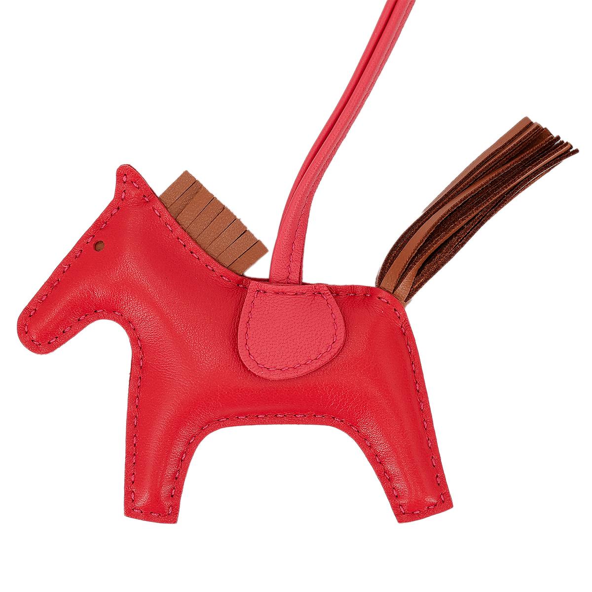 HERMÈS Rodeo PM charm in Rouge Indien, Gold and Bougainvillea Agneau leather - 3
