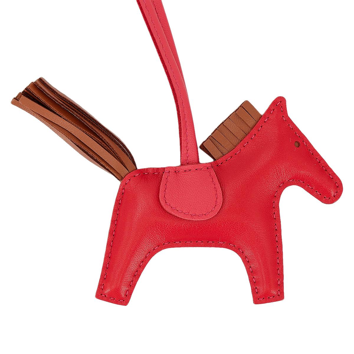 HERMÈS Rodeo PM charm in Rouge Indien, Gold and Bougainvillea Agneau leather - 4
