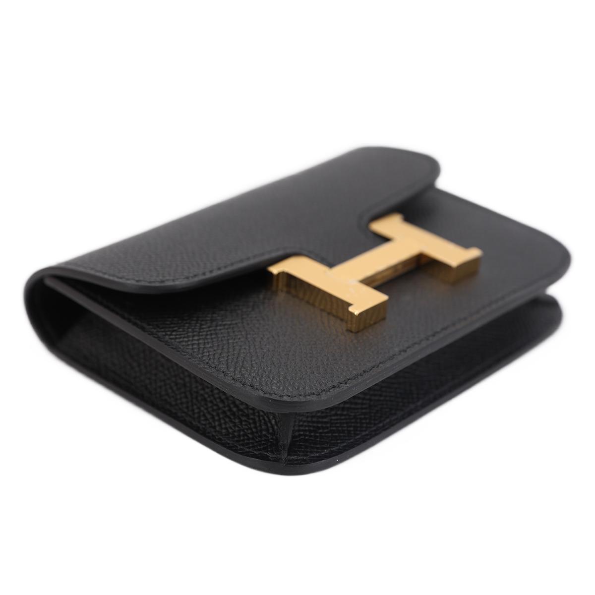 HERMÈS Constance Slim wallet in Black Epsom leather with Gold hardware - 8