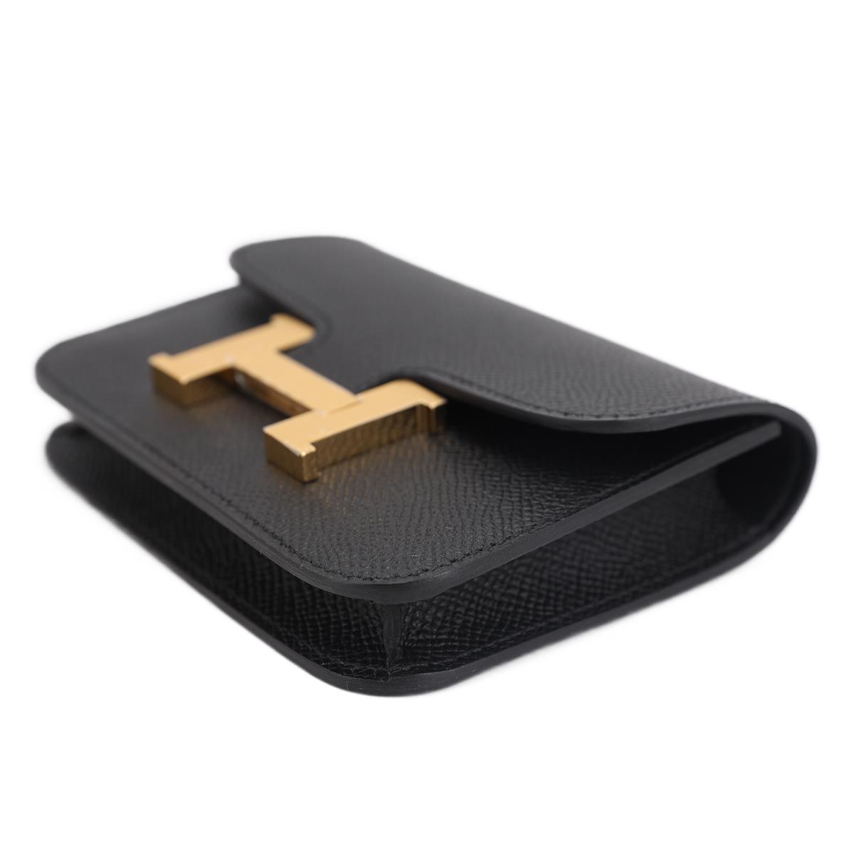 HERMÈS Constance Slim wallet in Black Epsom leather with Gold hardware - 7