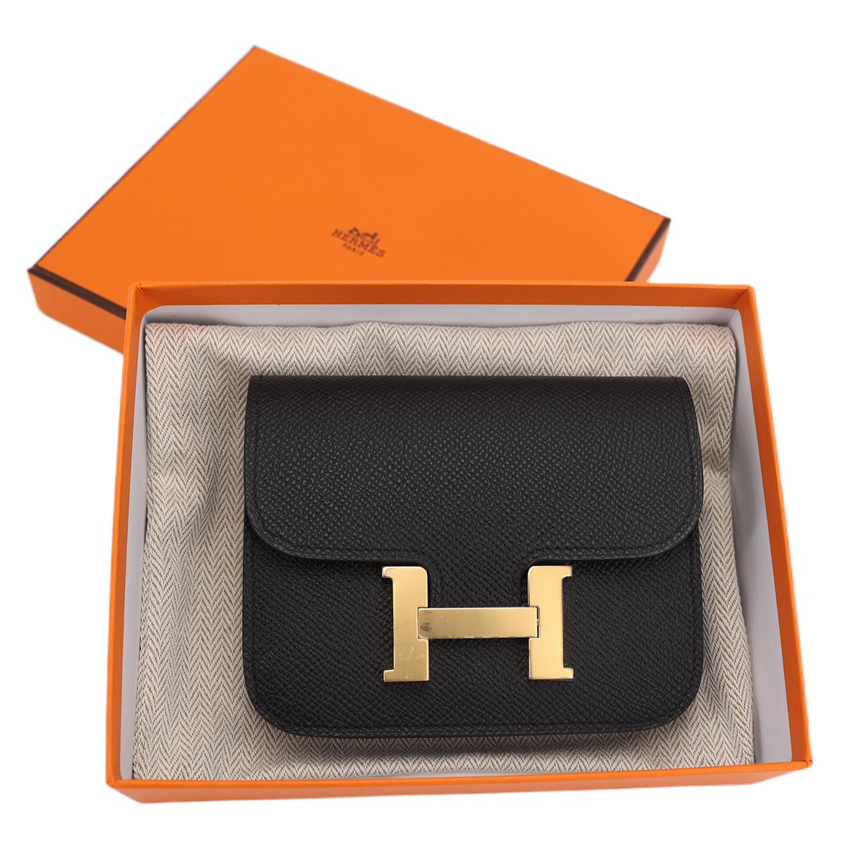 HERMÈS Constance Slim wallet in Black Epsom leather with Gold hardware - 27