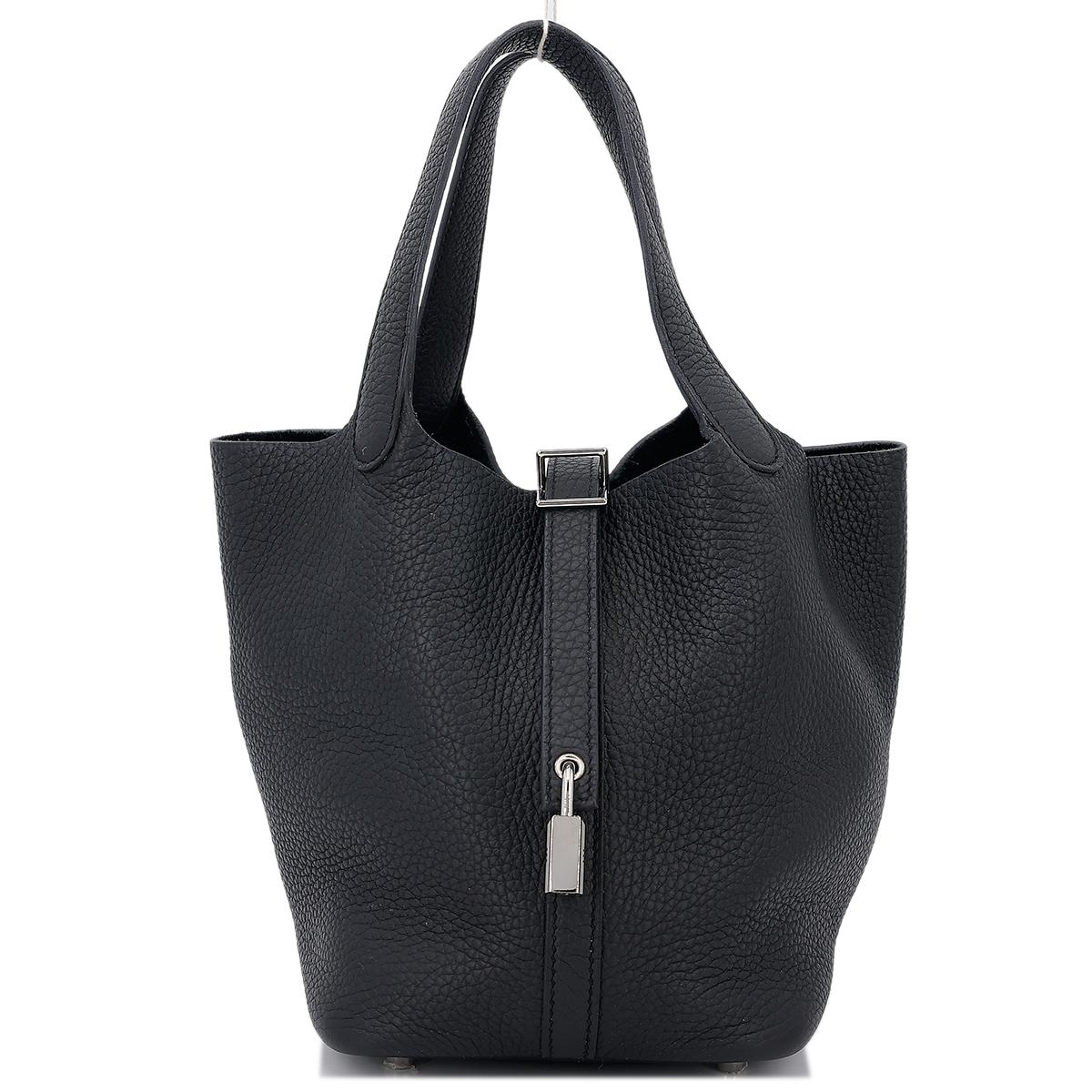HERMÈS Picotin Lock PM handbag in Black Clemence leather with Palladium hardware - 1