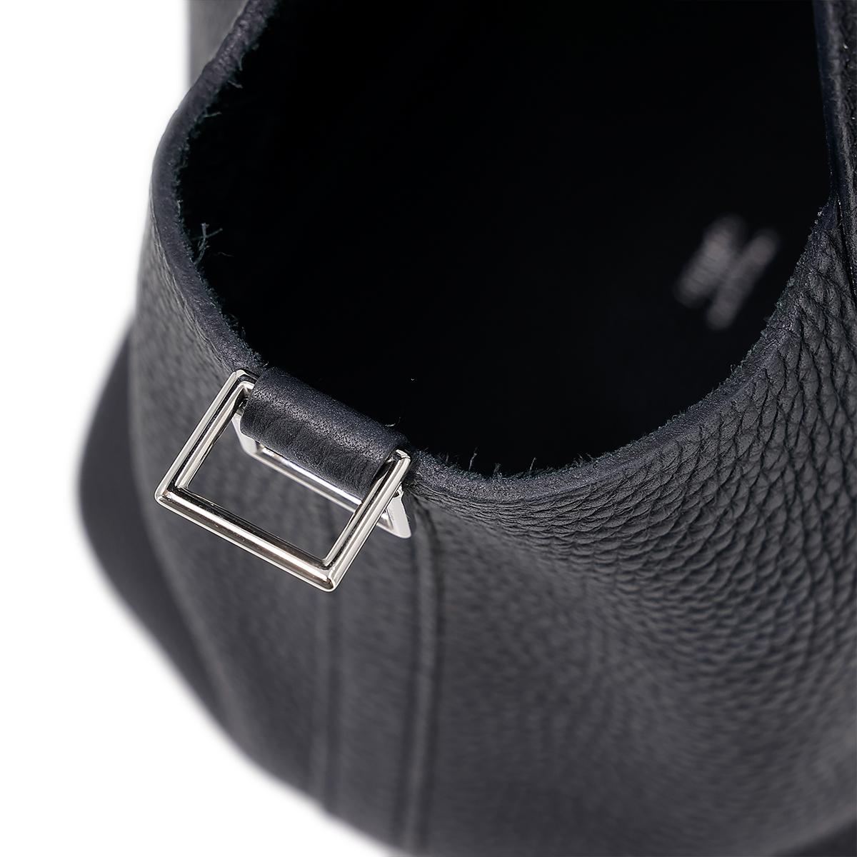 HERMÈS Picotin Lock PM handbag in Black Clemence leather with Palladium hardware - 17