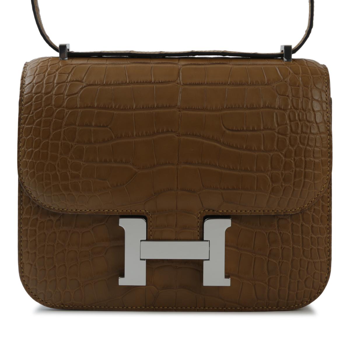 [未使用保存品] HERMÈS 愛馬仕 霧面 短吻鱷 Constance Mini 康康 2H Kraft 大地色 銀扣 - 1