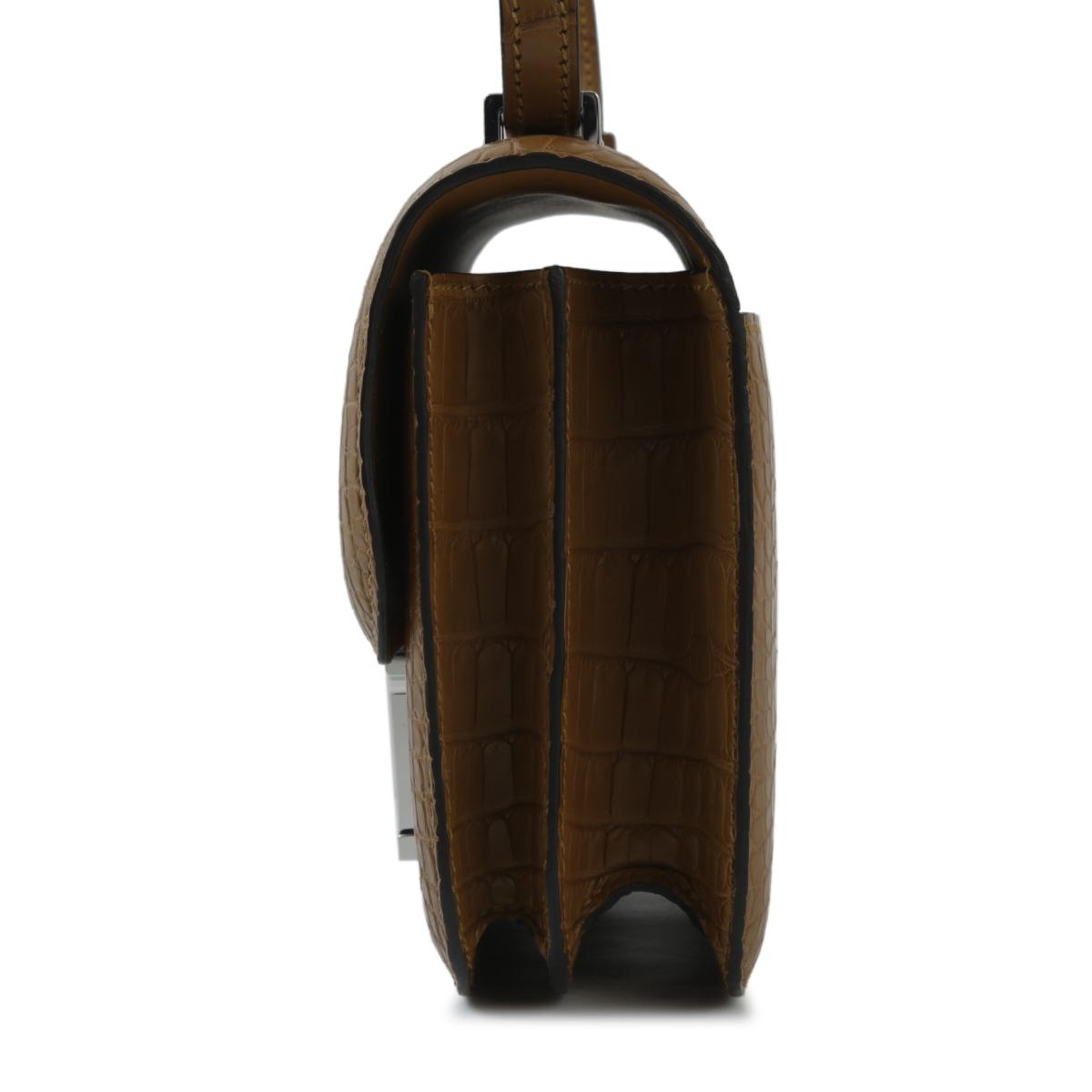 [未使用保存品] HERMÈS 愛馬仕 霧面 短吻鱷 Constance Mini 康康 2H Kraft 大地色 銀扣 - 4