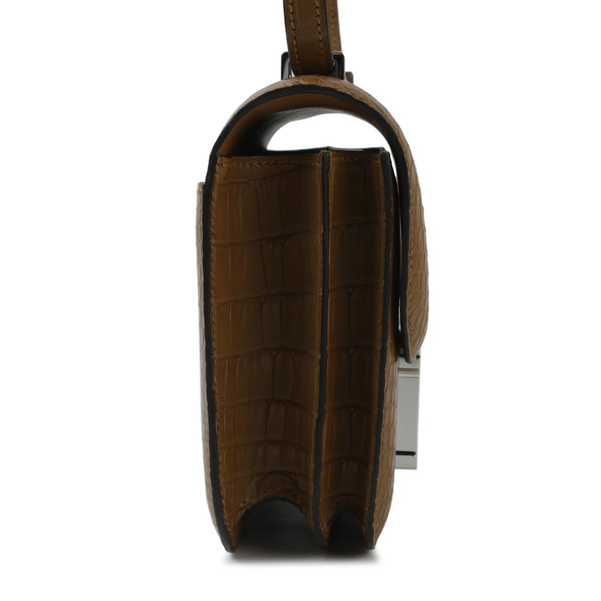 [未使用保存品] HERMÈS 愛馬仕 霧面 短吻鱷 Constance Mini 康康 2H Kraft 大地色 銀扣 - 5