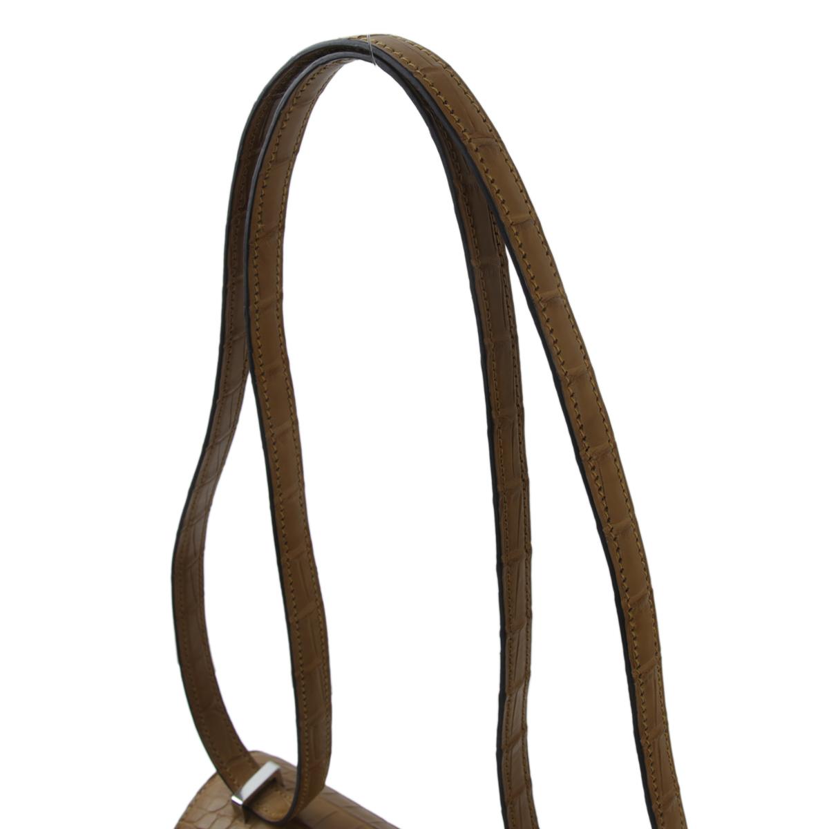 [未使用保存品] HERMÈS 愛馬仕 霧面 短吻鱷 Constance Mini 康康 2H Kraft 大地色 銀扣 - 6