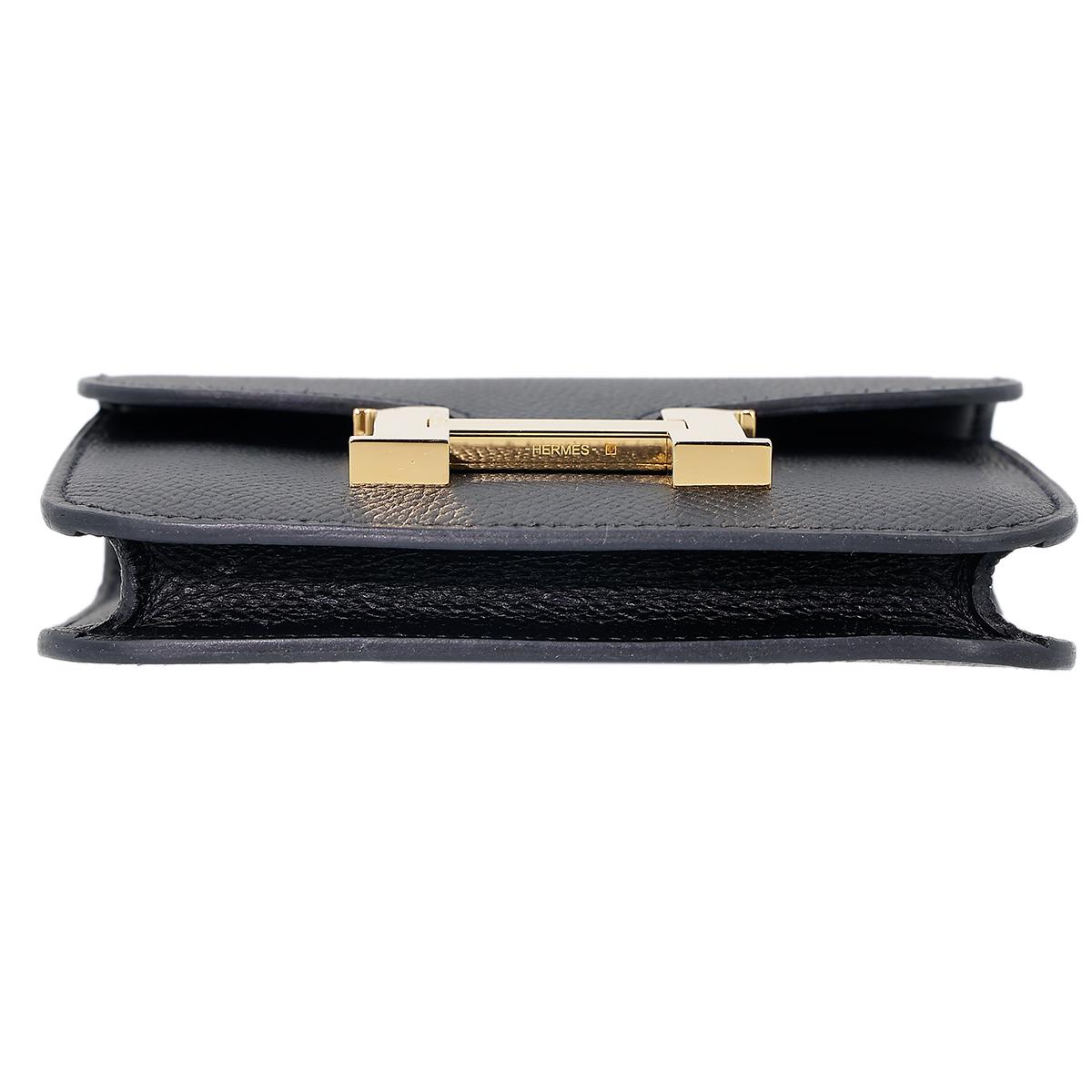 [中古] HERMÈS 爱马仕 Constance Slim 康康 钱包 89 Noir 黑色 Epsom皮 金扣 - 6