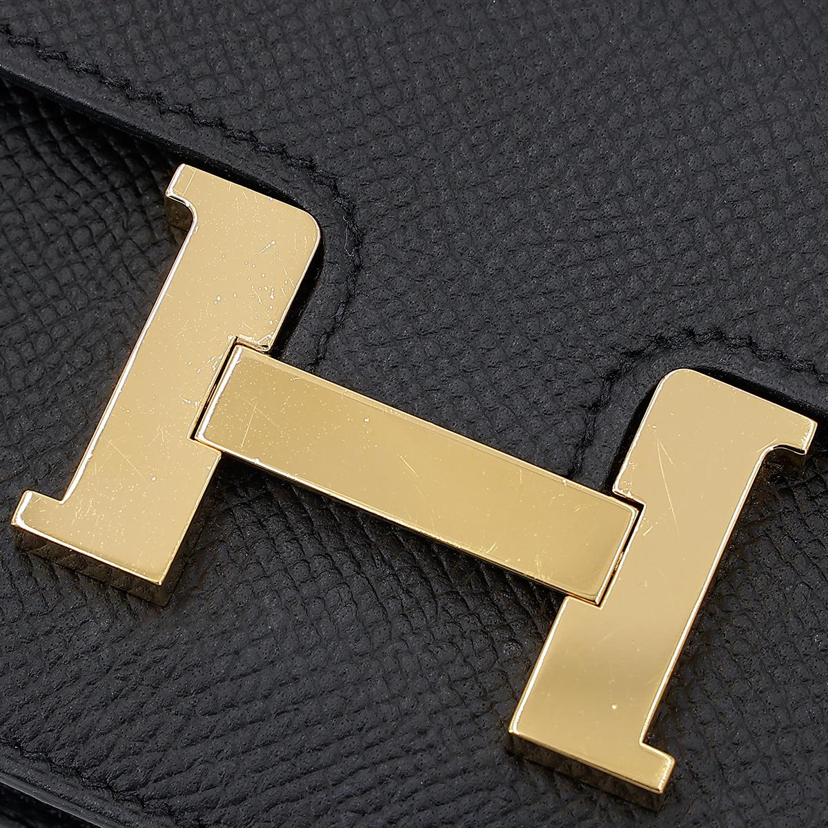 [中古] HERMÈS 爱马仕 Constance Slim 康康 钱包 89 Noir 黑色 Epsom皮 金扣 - 11