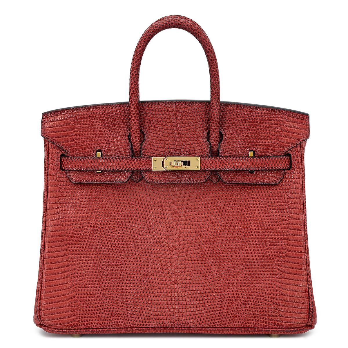 HERMÈS Lizard Birkin 25 handbag in Rouge H with Gold hardware - 1