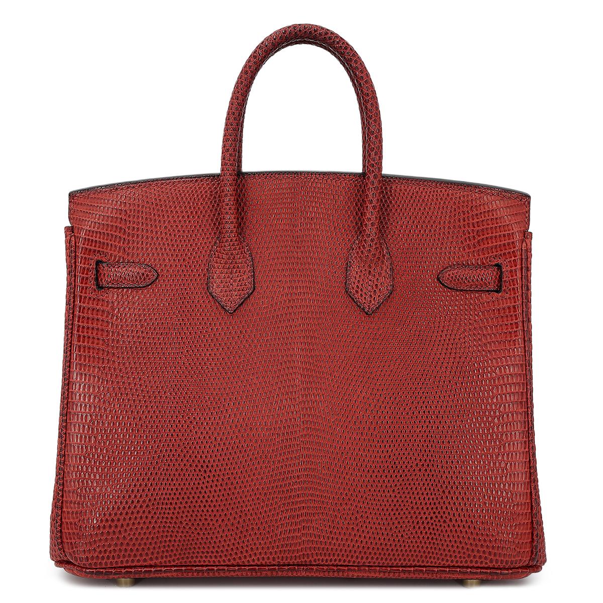 HERMÈS Lizard Birkin 25 handbag in Rouge H with Gold hardware - 3