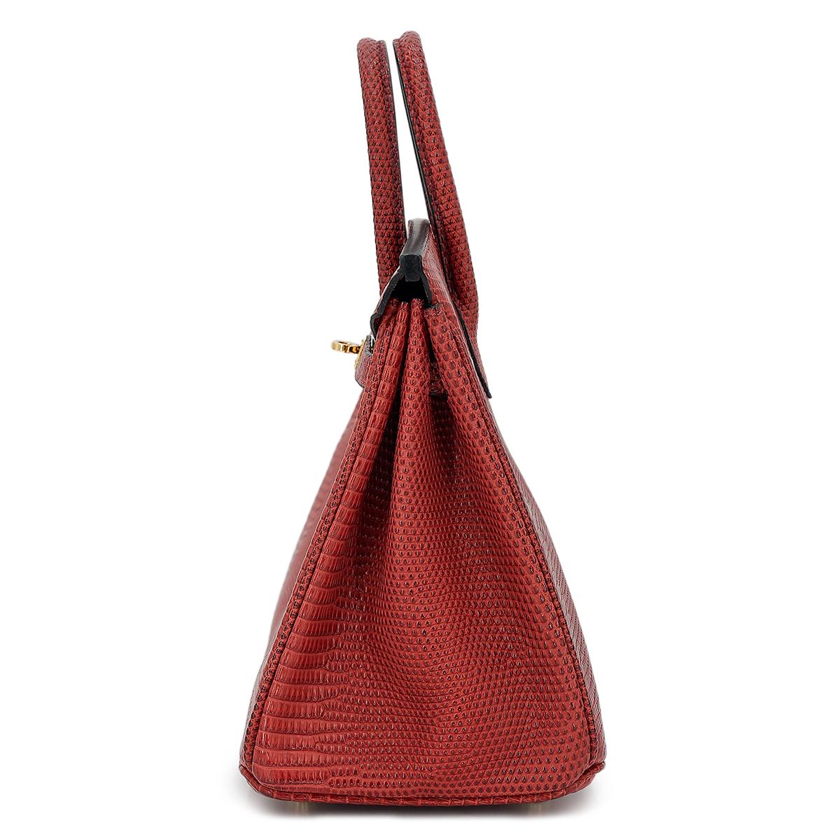 HERMÈS Lizard Birkin 25 handbag in Rouge H with Gold hardware - 4
