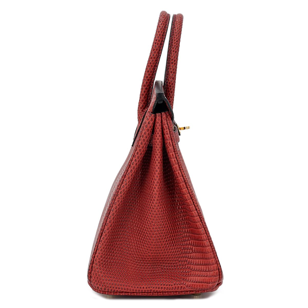 HERMÈS Lizard Birkin 25 handbag in Rouge H with Gold hardware - 5