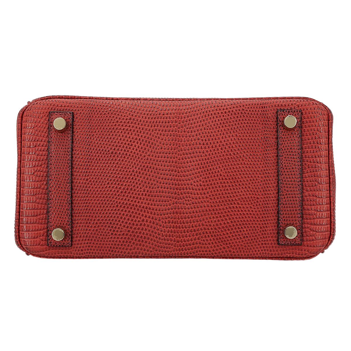 HERMÈS Lizard Birkin 25 handbag in Rouge H with Gold hardware - 7