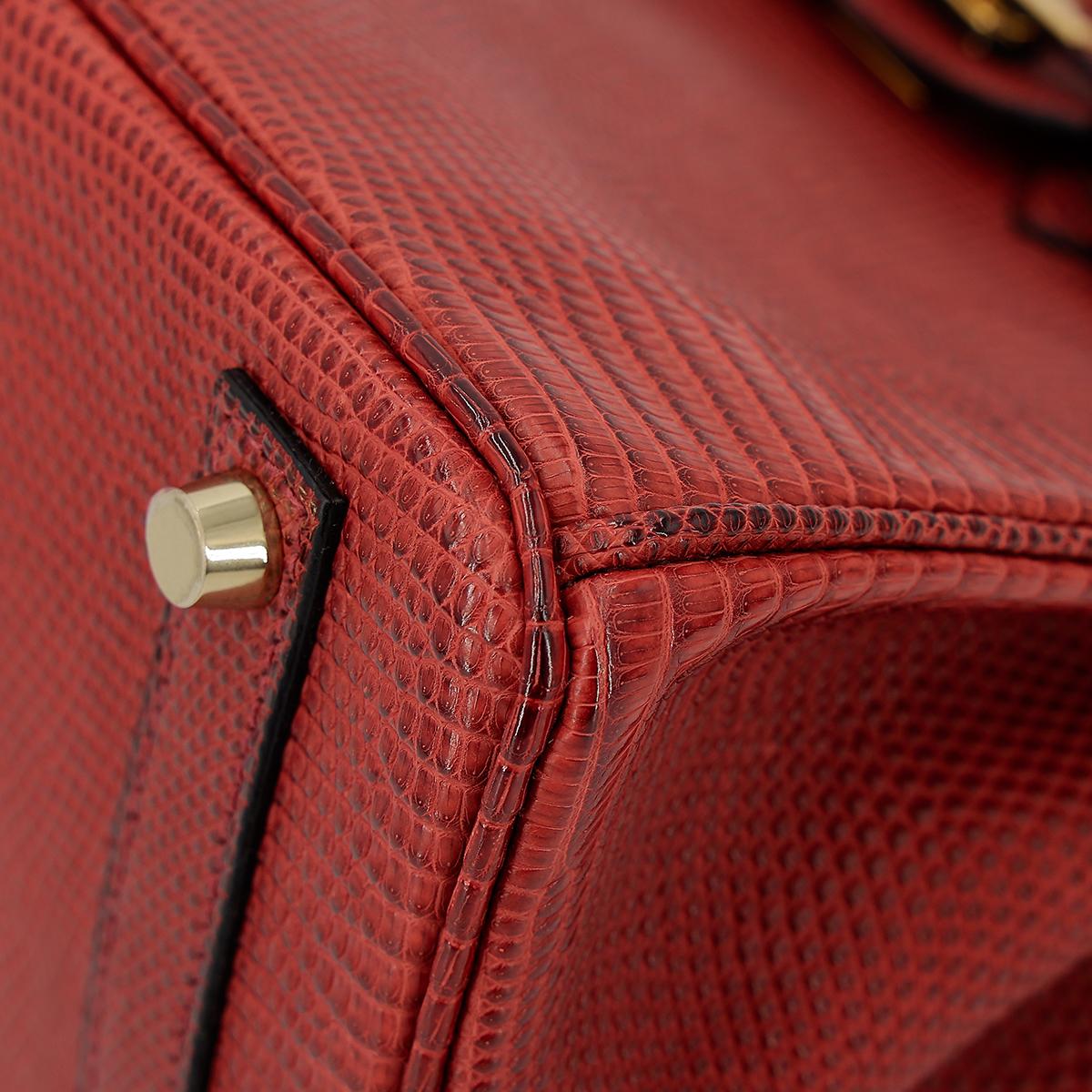 HERMÈS Lizard Birkin 25 handbag in Rouge H with Gold hardware - 9