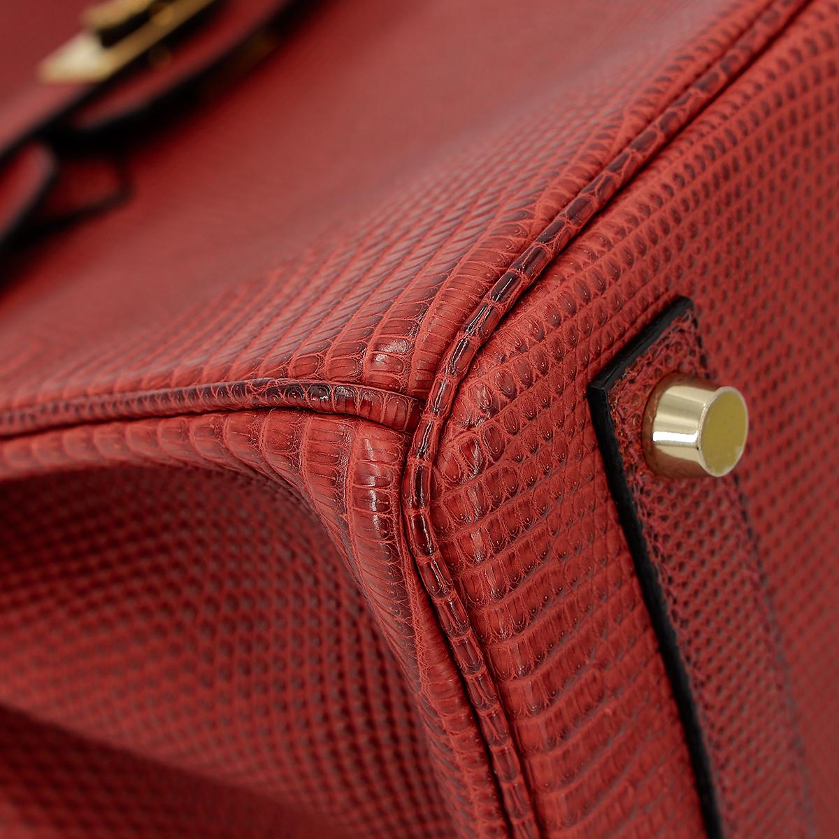 HERMÈS Lizard Birkin 25 handbag in Rouge H with Gold hardware - 8