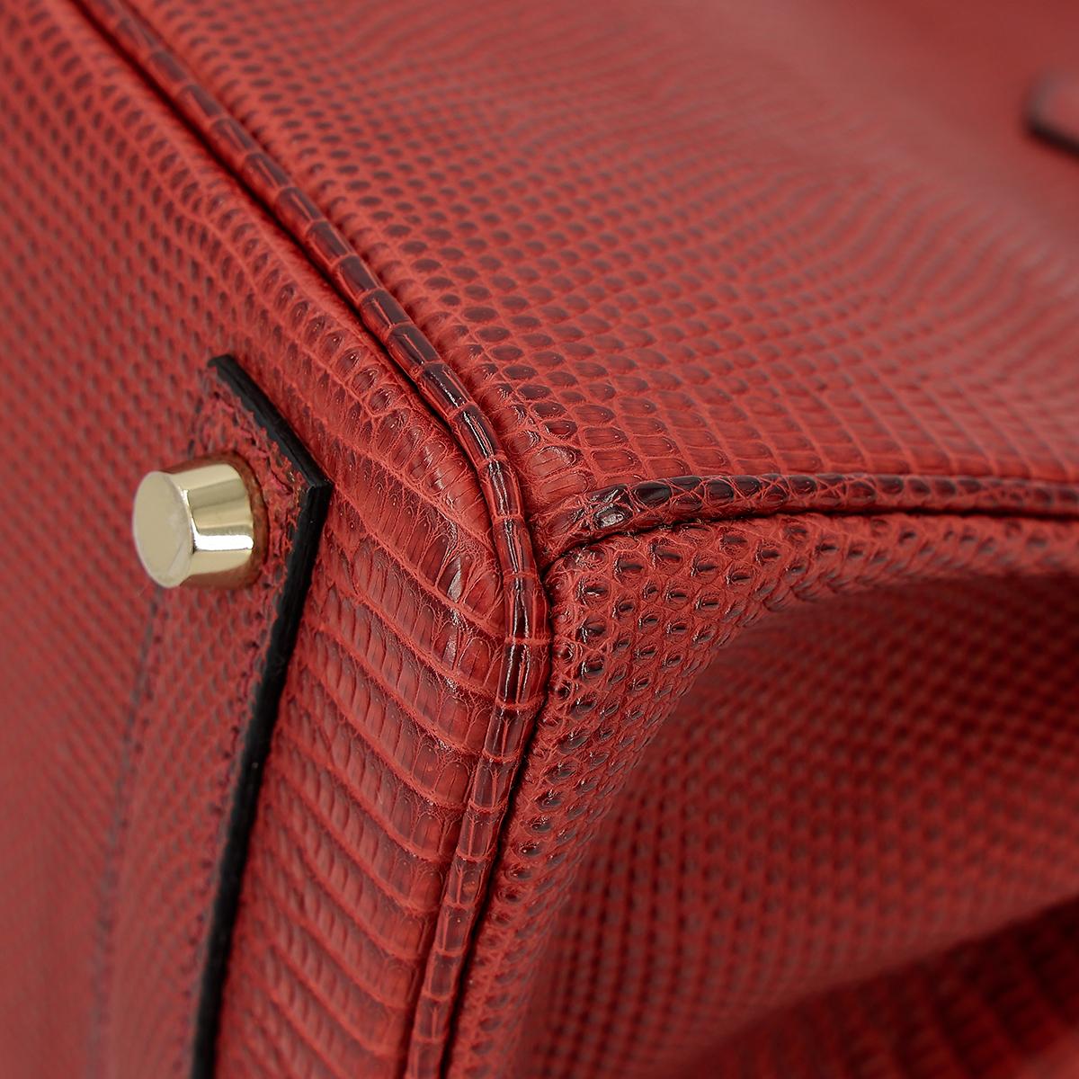 HERMÈS Lizard Birkin 25 handbag in Rouge H with Gold hardware - 11