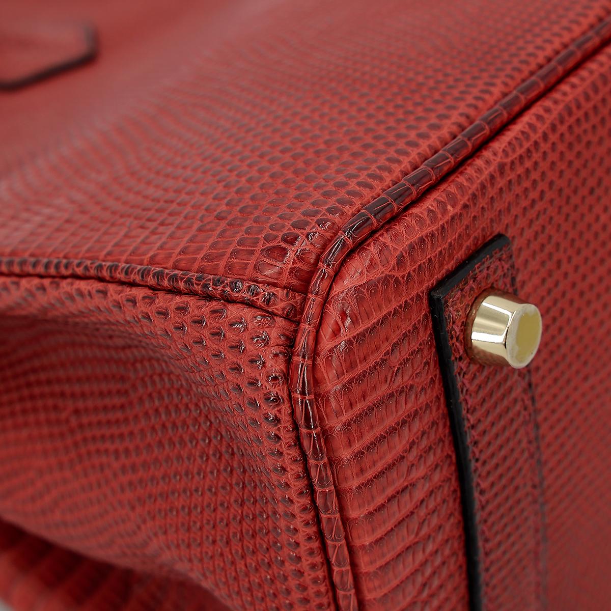 HERMÈS Lizard Birkin 25 handbag in Rouge H with Gold hardware - 10
