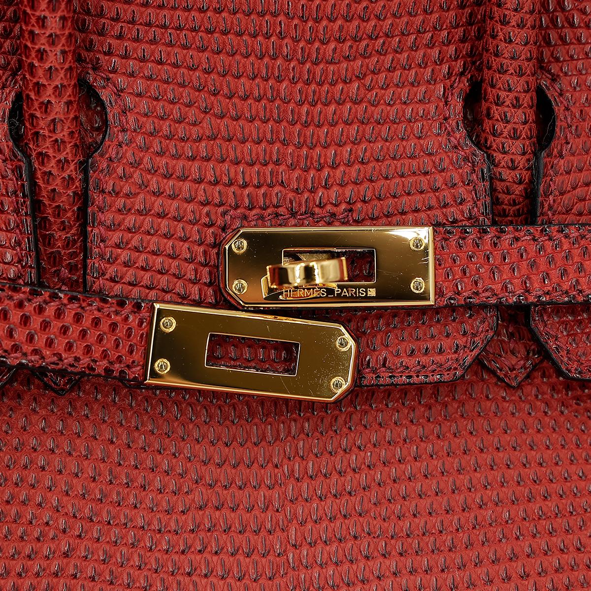 HERMÈS Lizard Birkin 25 handbag in Rouge H with Gold hardware - 13