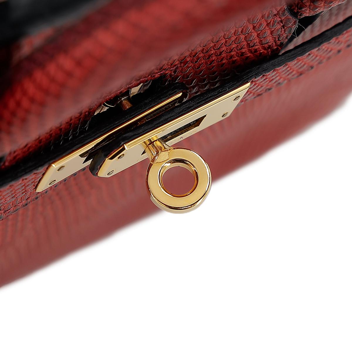 HERMÈS Lizard Birkin 25 handbag in Rouge H with Gold hardware - 12
