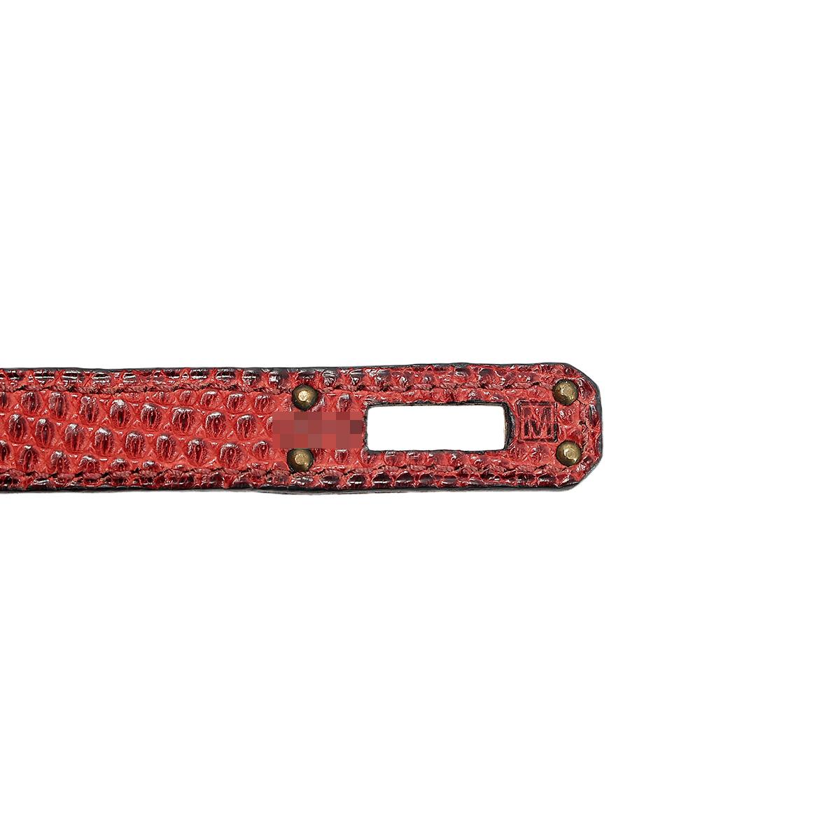 HERMÈS Lizard Birkin 25 handbag in Rouge H with Gold hardware - 15
