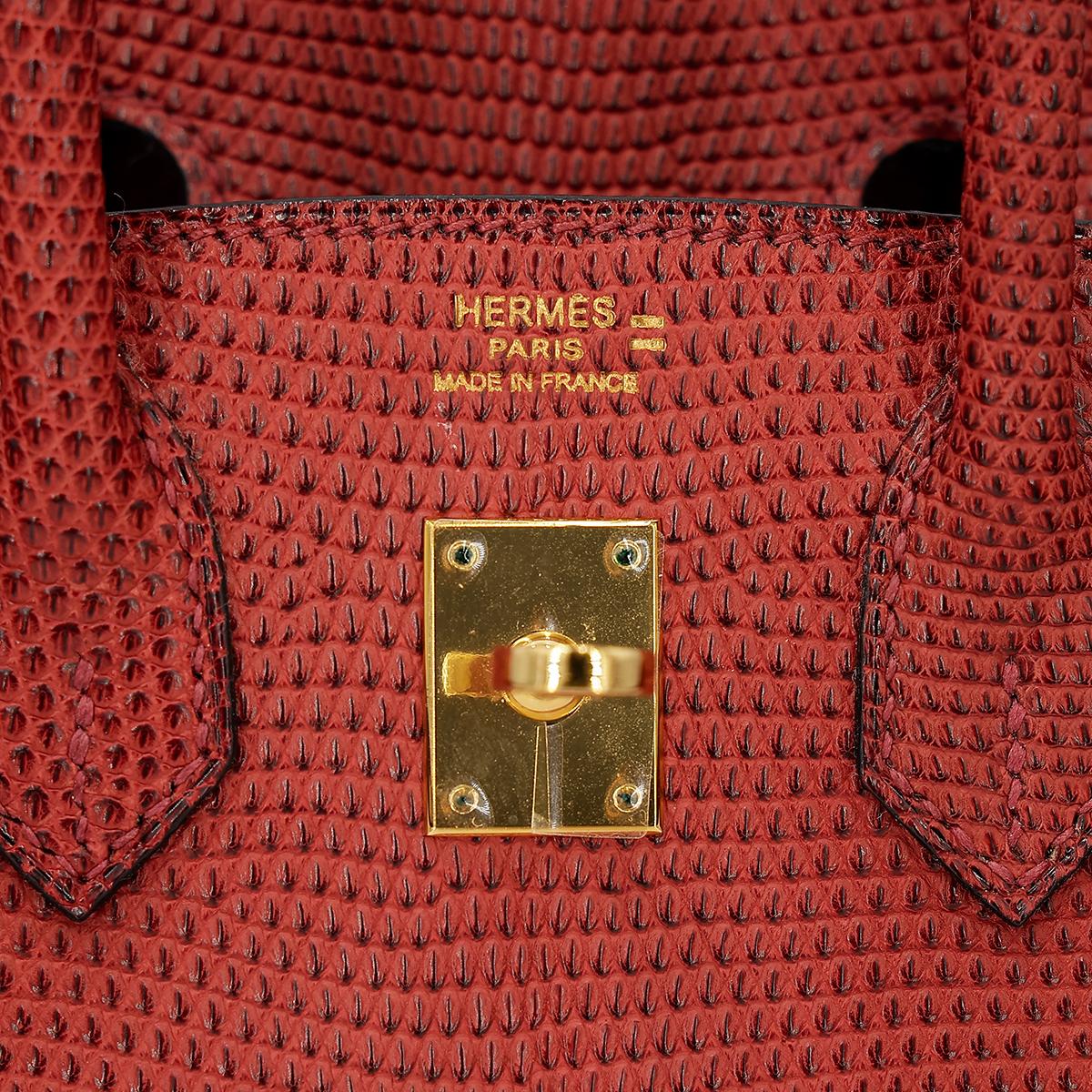 HERMÈS Lizard Birkin 25 handbag in Rouge H with Gold hardware - 14