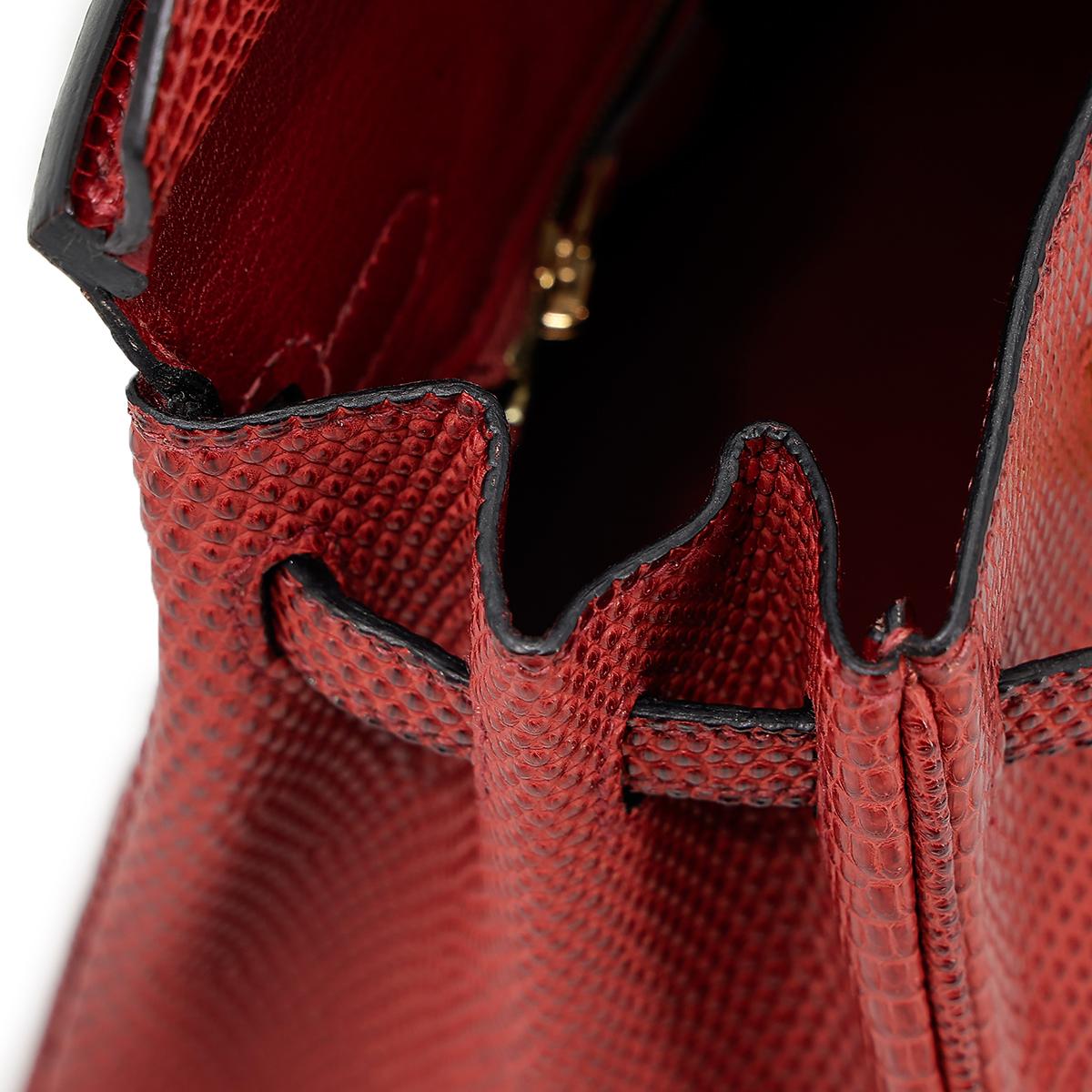 HERMÈS Lizard Birkin 25 handbag in Rouge H with Gold hardware - 18