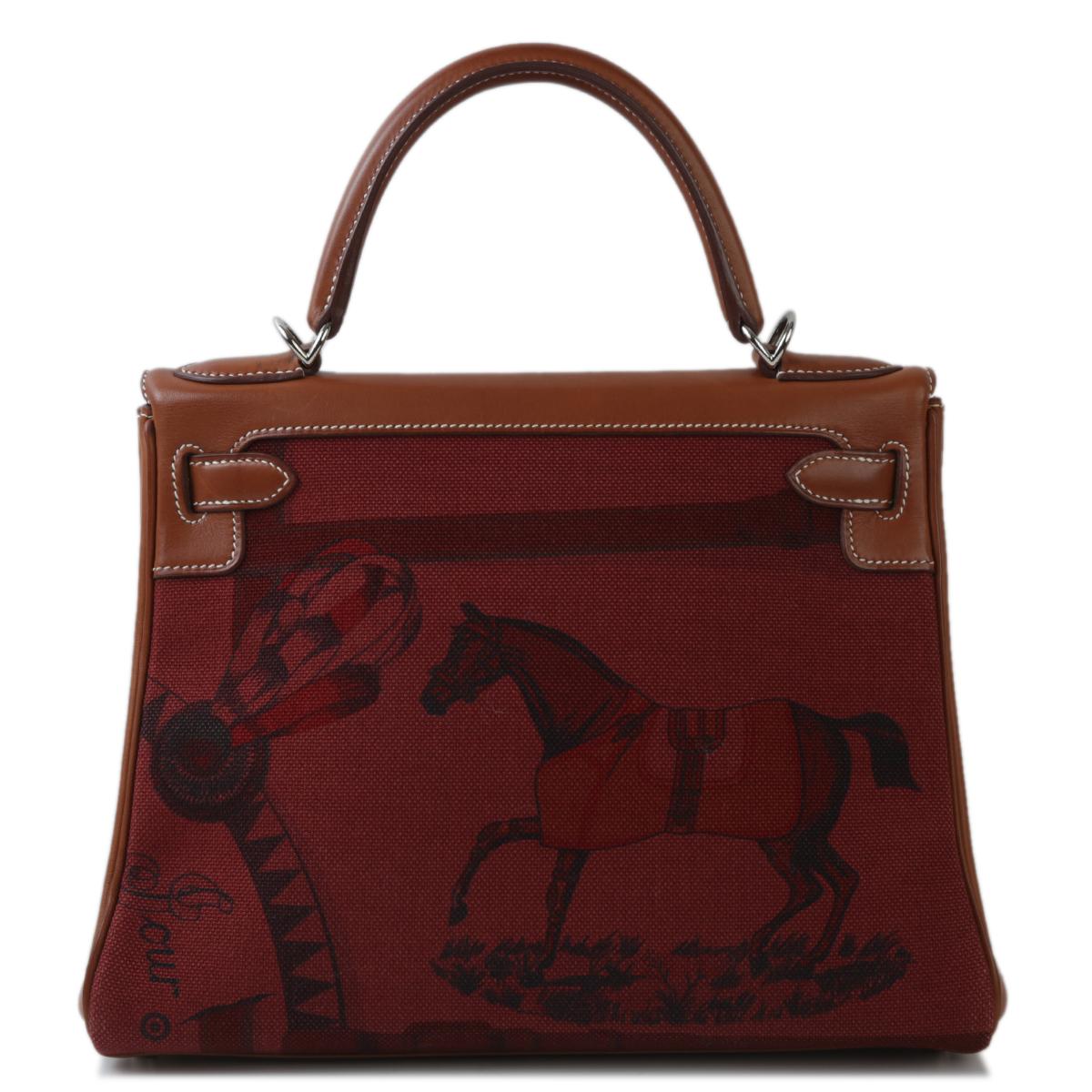 Very Good ( Rank A) HERMÈS Limited Edition Kelly 28 Fauve (34) Barenia Toile H canvas Palladium hardware Square O (2011) - 3