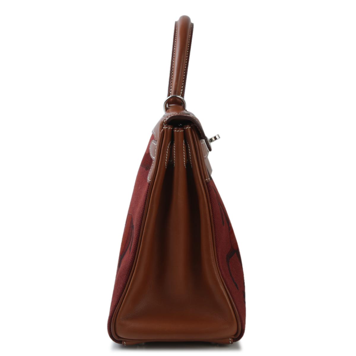 Very Good ( Rank A) HERMÈS Limited Edition Kelly 28 Fauve (34) Barenia Toile H canvas Palladium hardware Square O (2011) - 5