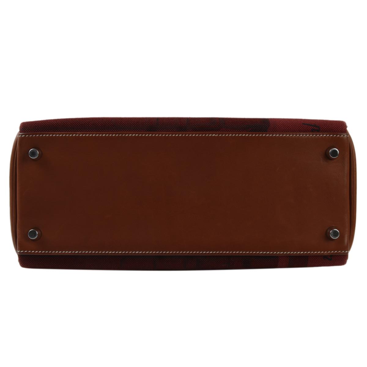 Very Good ( Rank A) HERMÈS Limited Edition Kelly 28 Fauve (34) Barenia Toile H canvas Palladium hardware Square O (2011) - 7