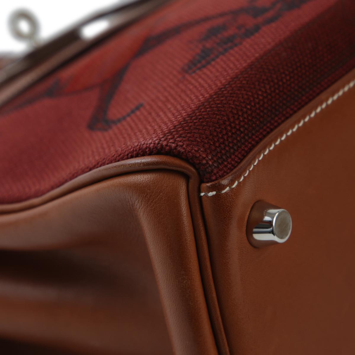 Very Good ( Rank A) HERMÈS Limited Edition Kelly 28 Fauve (34) Barenia Toile H canvas Palladium hardware Square O (2011) - 8