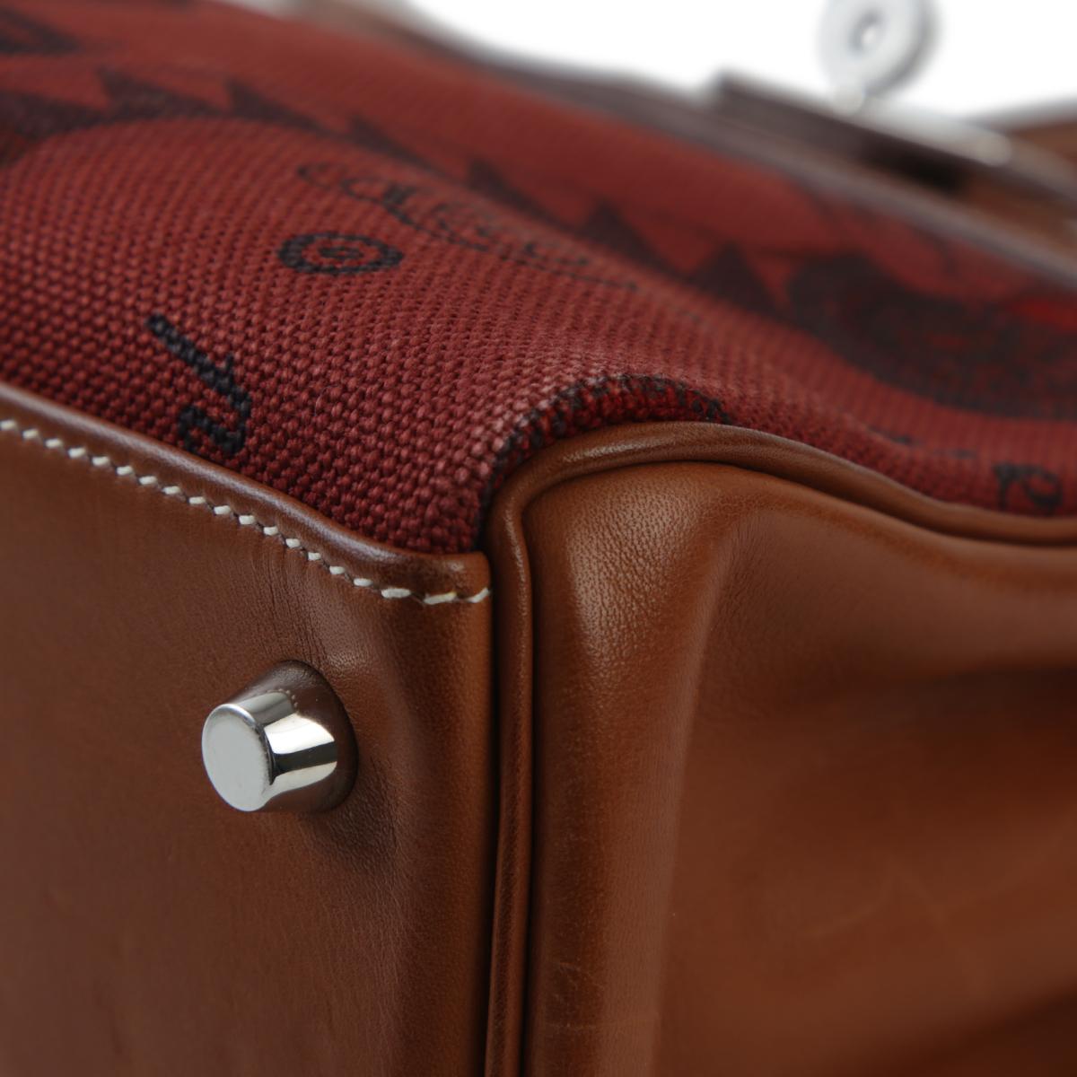 Very Good ( Rank A) HERMÈS Limited Edition Kelly 28 Fauve (34) Barenia Toile H canvas Palladium hardware Square O (2011) - 9