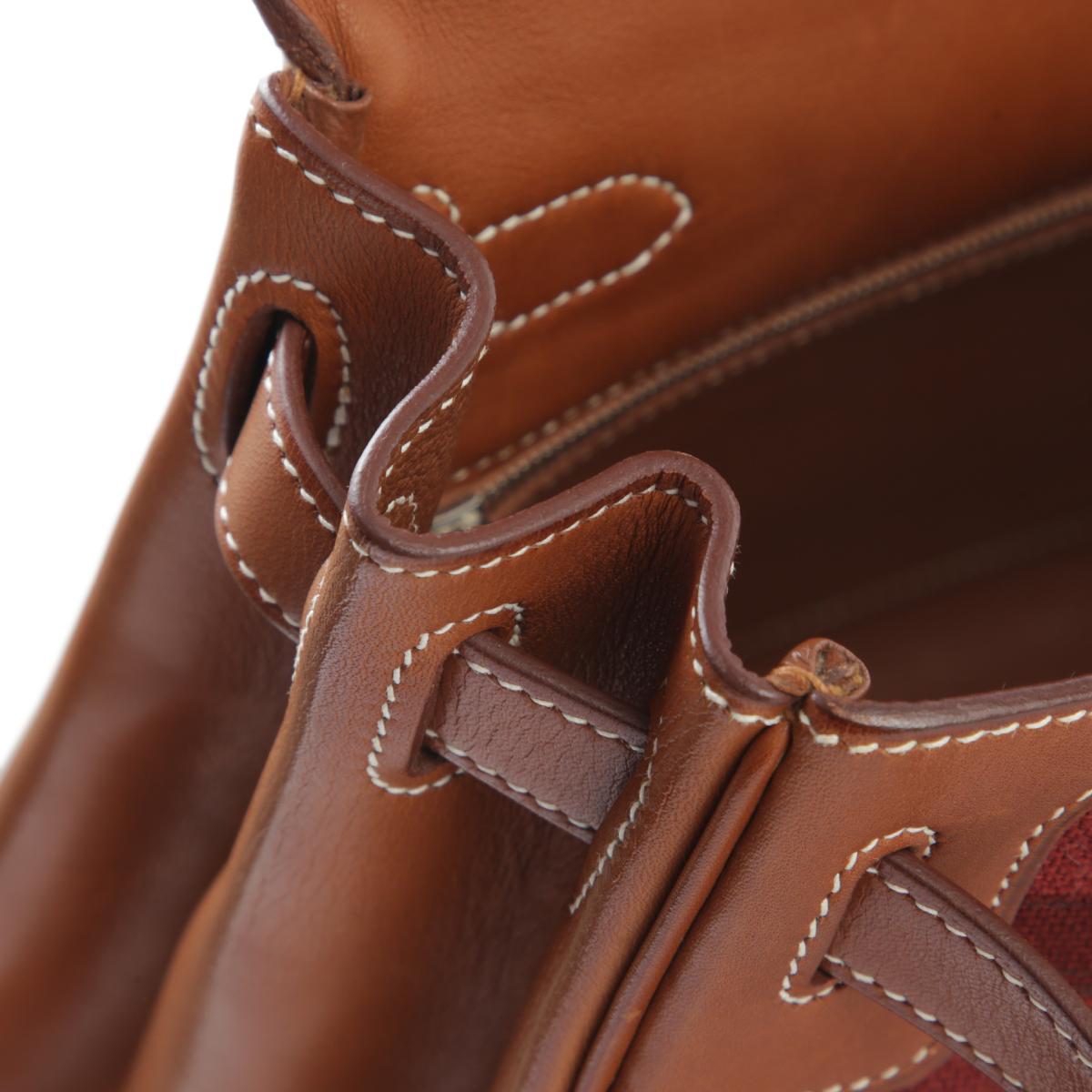 Very Good ( Rank A) HERMÈS Limited Edition Kelly 28 Fauve (34) Barenia Toile H canvas Palladium hardware Square O (2011) - 18