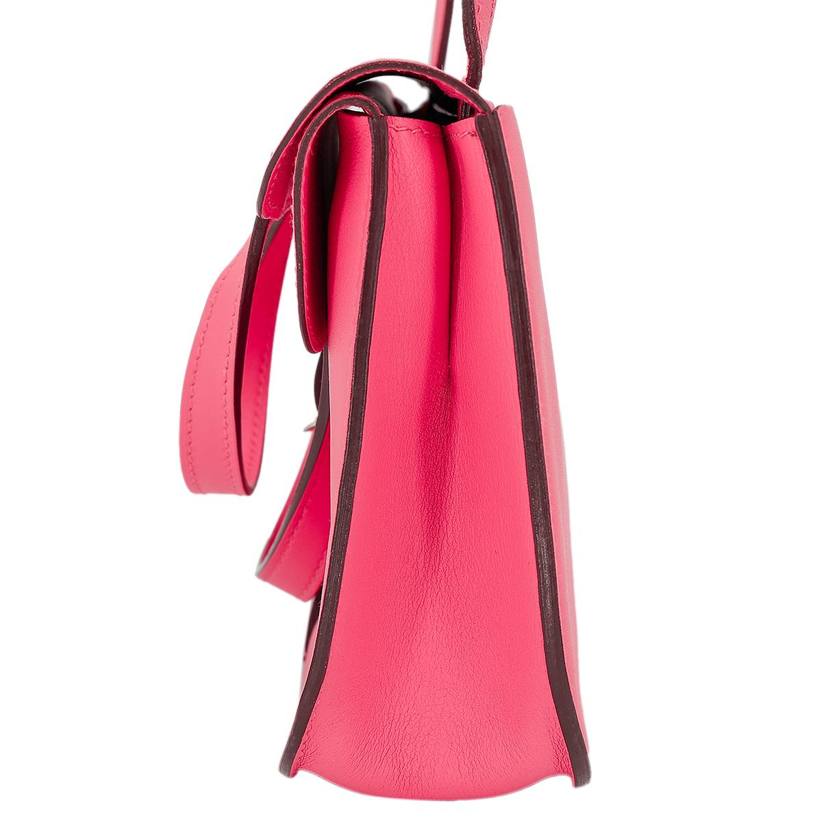 HERMÈS Halzan Mini shoulder bag in Rose Azalee Swift leather with Palladium hardware - 4