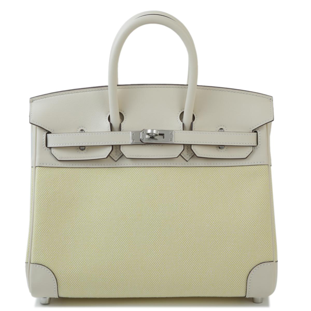HERMÈS Birkin 25 handbag in Nata and Jaune Poussin Canvas and Swift leather with Palladium hardware - 1