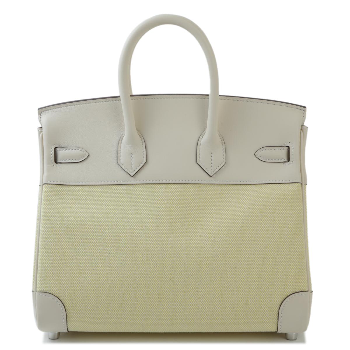HERMÈS Birkin 25 handbag in Nata and Jaune Poussin Canvas and Swift leather with Palladium hardware - 3