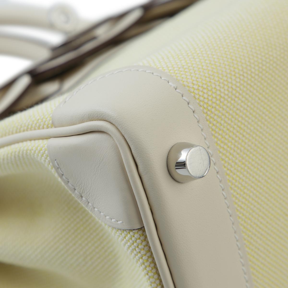 HERMÈS Birkin 25 handbag in Nata and Jaune Poussin Canvas and Swift leather with Palladium hardware - 8