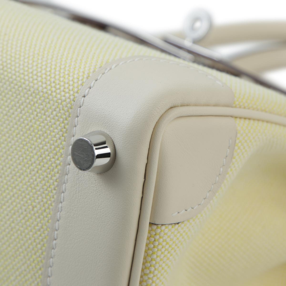 HERMÈS Birkin 25 handbag in Nata and Jaune Poussin Canvas and Swift leather with Palladium hardware - 9