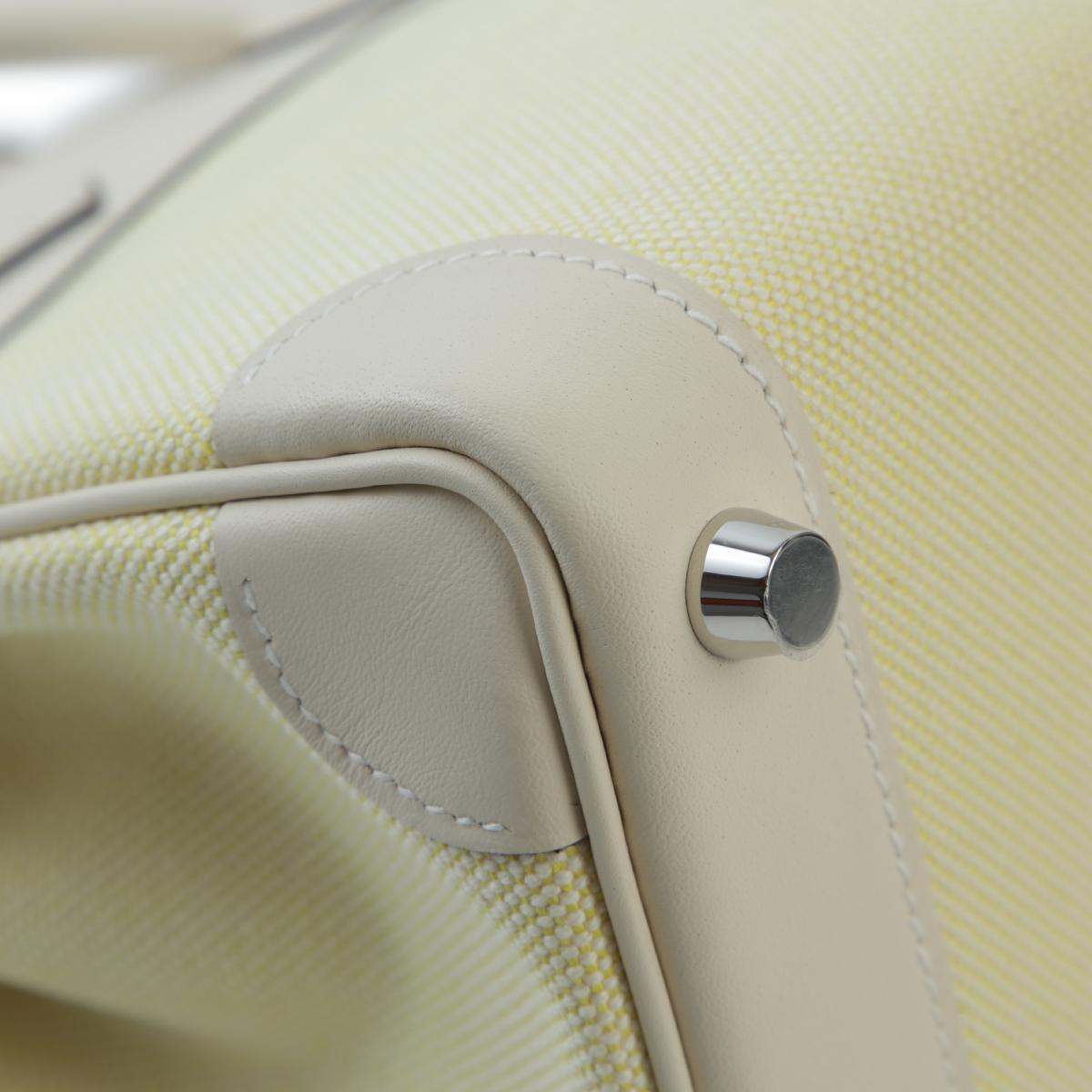HERMÈS Birkin 25 handbag in Nata and Jaune Poussin Canvas and Swift leather with Palladium hardware - 10