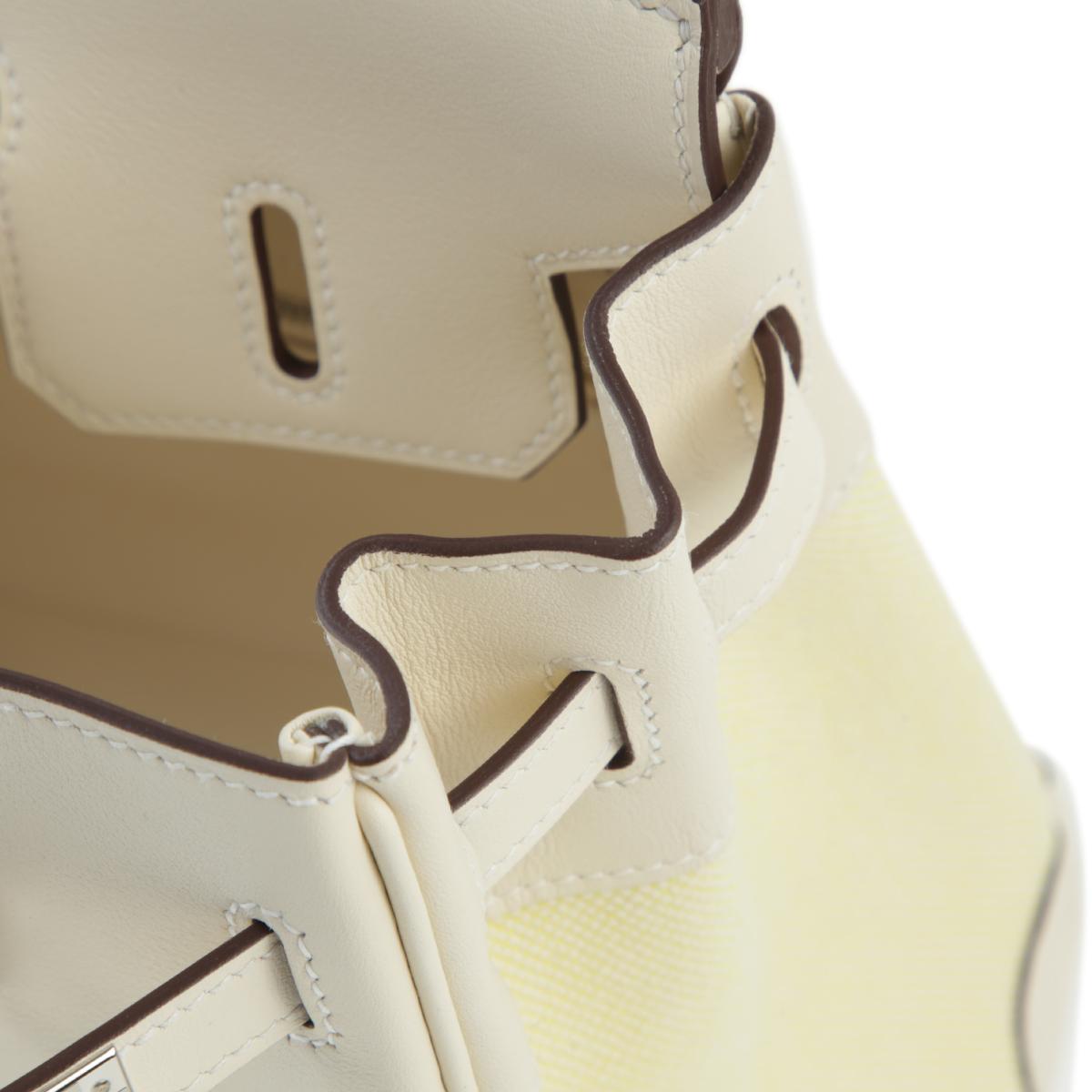 HERMÈS Birkin 25 handbag in Nata and Jaune Poussin Canvas and Swift leather with Palladium hardware - 15