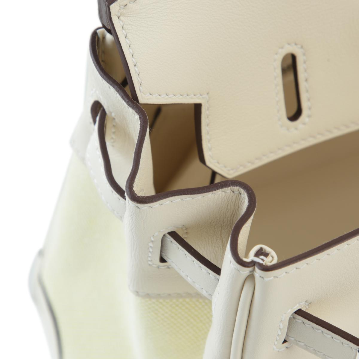 HERMÈS Birkin 25 handbag in Nata and Jaune Poussin Canvas and Swift leather with Palladium hardware - 16