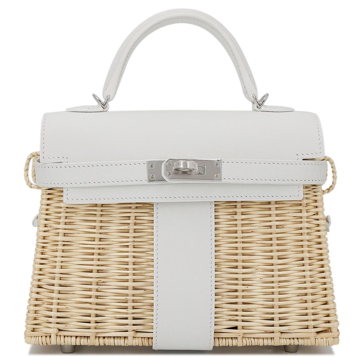 HERMÈS Limited Edition Kelly Picnic Mini handbag in New White Osier Wicker and Swift leather with Palladium hardware - 1