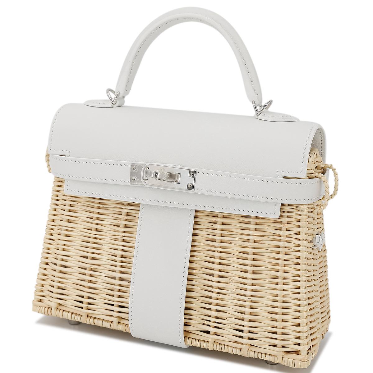 HERMÈS Limited Edition Kelly Picnic Mini handbag in New White Osier Wicker and Swift leather with Palladium hardware - 2