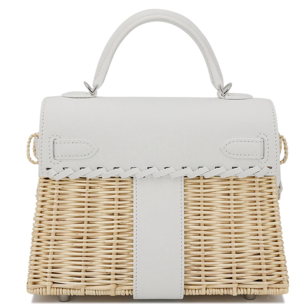 HERMÈS Limited Edition Kelly Picnic Mini handbag in New White Osier Wicker and Swift leather with Palladium hardware - 3