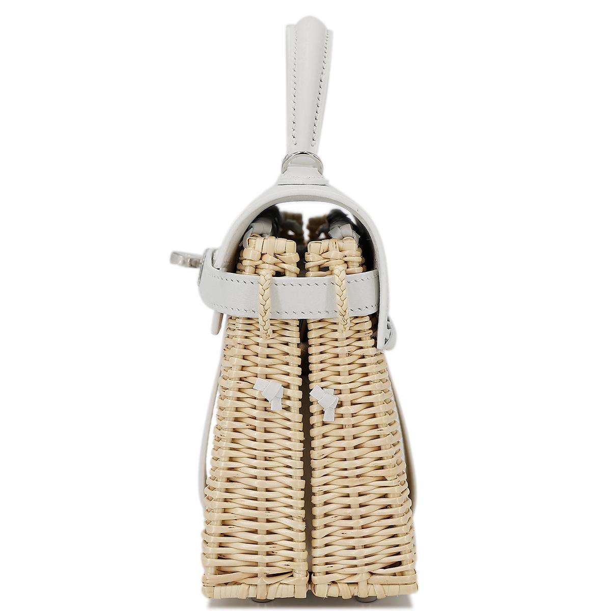 HERMÈS Limited Edition Kelly Picnic Mini handbag in New White Osier Wicker and Swift leather with Palladium hardware - 4
