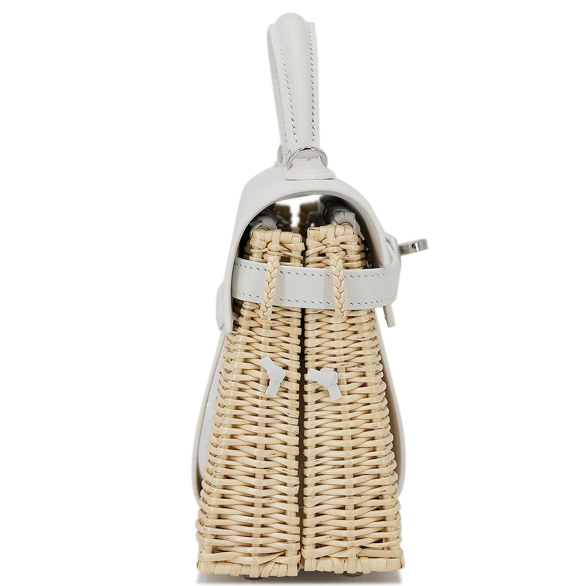 HERMÈS Limited Edition Kelly Picnic Mini handbag in New White Osier Wicker and Swift leather with Palladium hardware - 5